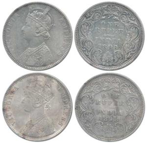 Victoria Empress, Silver Rupee, 1898 (2), Bombay Mint, C2 / I / ’B’ incuse; Calcutta Mint,
