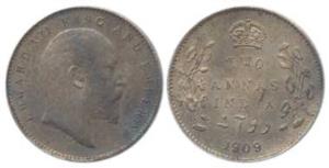 Edward VII, Silver 2 Annas, 1909, Calcutta Mint. Nice toning, Extremely Fine, Very Rare in