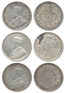 George V, Silver (3), 1911, 1921 and 1922, Bombay Mint. Very Fine, Scarce. (3)