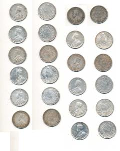 George V, complete set of 12, Silver Rupee, 1911, 1912, 1913, 1914, 1915, 1916, 1917, 1918