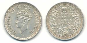George VI, Half Silver Rupee, 1943, Bombay Mint. About Extremely Fine.