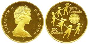 Canada, Gold $100, 17g, International Year of the Child, 1979, (KM 126). Mint State, Proof