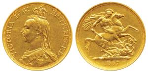 Great Britain, Victoria, Gold 2 Pounds, 16g, Jubilee head, St. George slaying a dragon on 