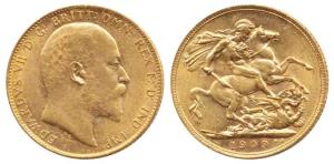 Great Britain, Edward VII, Gold Sovereign, 8g, 1909. Extremely Fine.