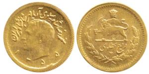 Iran, Muhammad Reza Pahalavi Shah, Gold ¼ Pahlavi, 2.04g, AH 1355. Uncirculated.