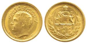 Iran, Muhammad Reza Pahalavi Shah, Gold ½ Pahlavi, 4.02g, AH 1347. Uncirculated.