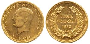 Turkey, Gold 100 Piasters, 7.23g, Ankara, 1923, .917 Fine (KM 102). Extremely Fine.