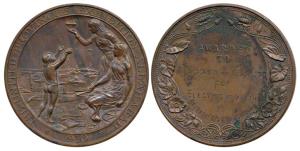 The United Provinces Exhibition, Allahabad, Copper Medal, 86.54g, two Indian women, one si