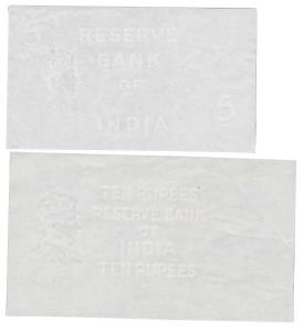 George VI, watermarked paper for Rupees 5 and 10, legend ’Reserve/Bank/of/India’ in four l