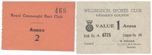 Bombay, Royal Connaught Boat Club, no. 468, face value, 2 Annas; Willingdon Sports Club, M
