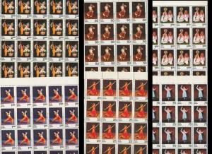 1975, Indian Classical Dances, Set of 6 Stamp sheets, Phila#655-660, Complete sheet of 35 