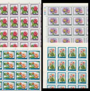 1977, Indian Flowers, Set of 4 Stamp sheets, Phila#724-27, Complete sheet of 35 stamps eac