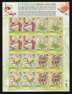 2003 Medicinal plants of India, Sheetlet, Phila#SL35, Se-tenant blocks of 4. Fine.