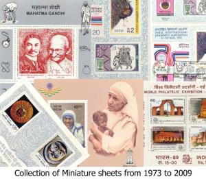 Collection of Miniature Sheets from 1973 to 2009 except Guru Granth. MNH, Fine.