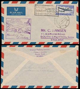 1948, Inauguration of India - UK Air Service, Private Hand stamped Cachet in Blue usually 