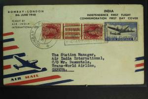 1948, Inauguration of India-UK Air Service, Private FDC, 12a. and King George V 1a tête-bê