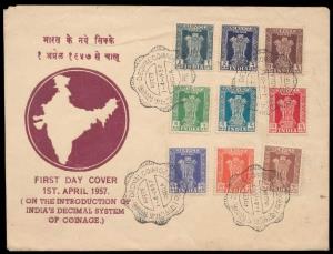1957, Decimal Coinage Map in Circle, PT# 957.1.8, Private FDC of 9 Values Service Stamps, 