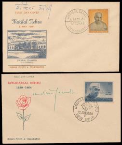 1961, Motilal Nehru, FDC and 1964, Jawaharlal Nehru, FDC signed by Indira Gandhi in Devnag