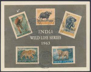 1963, India Wildlife Series set of 5 stamps affixed on Publicity Photograph issued by Depa