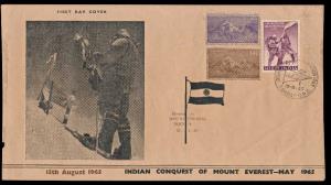 1965, Indian Conquest of Mt. Everest Private FDC. Few cuts and bends but otherwise in good