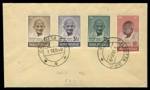 1948, Mahatma Gandhi, 4 Value, cover tied by ”CALCUTTA G.P.O./ 1 SEP 48” and boxed ”INDIAN