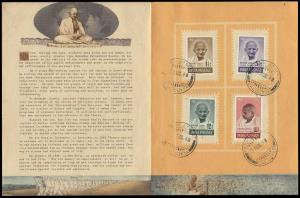 1948, Mahatma Gandhi, 4 value folder with First Day cancel of Park Street Calcutta. Fine, 