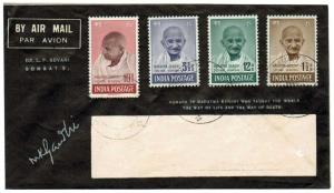 1949, Mahatma Gandhi, unaddressed commemorative mourning cover with four value set, cancel