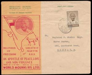 1948, Mahatma Gandhi Mourning Cover with Goat in red, PT 948.2.2, Single Value 11/2 as. ti