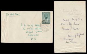 Air Mail cover to UK bearing Mahatma Gandhi 12a. tied by CDS. Fine.