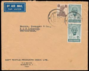 1948, Commercially used Mahatma Gandhi Air Mail Cover from Bombay to Switzerland having 19