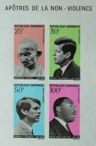 1969, Gabon, Mahatma Gandhi, 25F, 30F, 50F and 100F, Imperf Sheetlet of 4, Jain#GN 2a. Fin