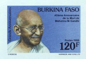 1988, Burkina Faso, Mahatma Gandhi, 120F, Delux Sheet, Jain#BF X3. Fine, Scarce.