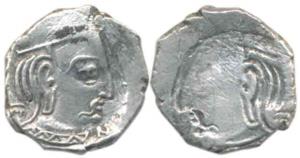 Western Kshatrapas, Silver Drachma, Error, obv. brockage, nice deep and complete Lakhi imp
