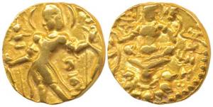 Guptas, Chandragupta II Vikramaditya (c. 380-413 AD), Gold Dinar, Archer type, king nimbat