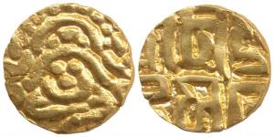 Kalachuris of Tripuri, Gangeyadeva, Gold 41/2 Masha, 3.61g, obv. seated goddess Lakshmi, r