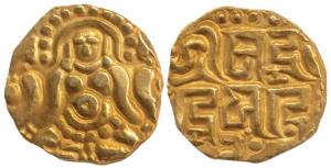 Kalachuris of Tripuri, Gangeyadeva, Gold 41/2 Masha, 3.82g. obv. seated lakshmi, rev. lege