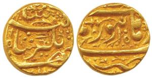 Jahangir, Gold Mohur, 10.88g, Burhanpur Mint, Nur-ud-din type, RY 15, complete mint name i