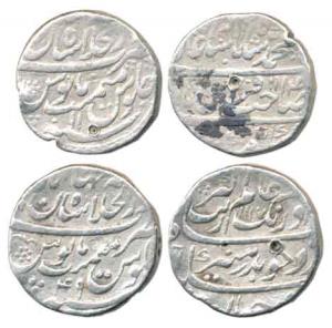 Shahjahanabad Mint, Silver Rupee (2), Aurangzeb, AH 1117/49; Muhammad Shah, AH 114X/11, (K