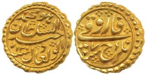 Tipu Sultan, Gold Pagoda, Nagar Mint, the denomination Faruqi and mint name with RY 6 on o