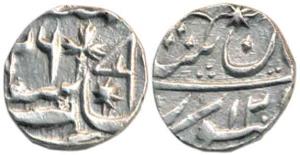 Asaf ud-Daula (AH 1189-1212; 1775-1797 AD), Silver ¼ Rupee, 2.74g, Muhammadabad Banaras Mi