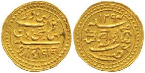 Mahabat Khan II (AH 1268-1300, 1851-1882 AD), Gold Kori, 4.62g, Sri Diwan in Nagari at bot