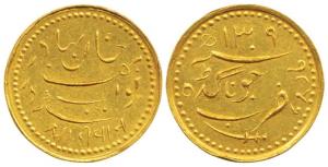 Bahadur Khan III (AH 1300-1309, 1882-1891 AD), Gold Kori, 3.8g, Sri Diwan in Nagari at bot