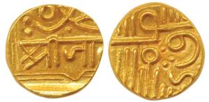 Jam Vibhaji (VS 1909-1951; 1852-1894 AD), Gold ½ Kori, 3.23g, in the name of Muzaffar Shah