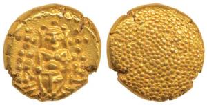 Negapatnam, Gold Pagoda, 3.37g, Lazy J with Lord Vishnu standing, facing front on obv., gr