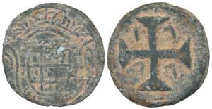 Diu, Lead 20 Bazarucos, 15.37g, 1777 AD, date within cross (KM 36). About Extremely Fine, 