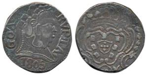 Goa, Joao, Silver Rupia, 11.02g, 1805 (KM 205). About Extremely Fine, Rare in this grade.