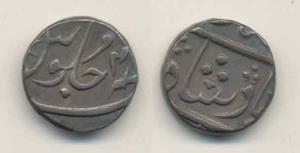 Surat Mint, Silver ½ Rupee, 5.74g, in the name of Shah Alam II, RY 4X, Privy mark 9, inver