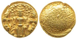 3 Swami Gold Pagoda, 3.33g,Tirupati Balaji in the centre, flanked by his wives Shri Devi a
