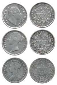 William IV, Victoria Queen and Empress, Silver ¼ Rupee (3), 1835, 1840, divided legend and
