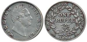 William IV, Silver Rupee, 1835, Bombay Mint, B / II / 20 Berries, inverted Die Axis. Very 